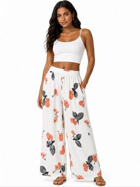 NEW Yozy Floral Wide Leg Pants Ribbed